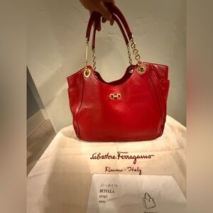 Timeless Red Ferragamo Shoulder Bag w/Gold Hardware